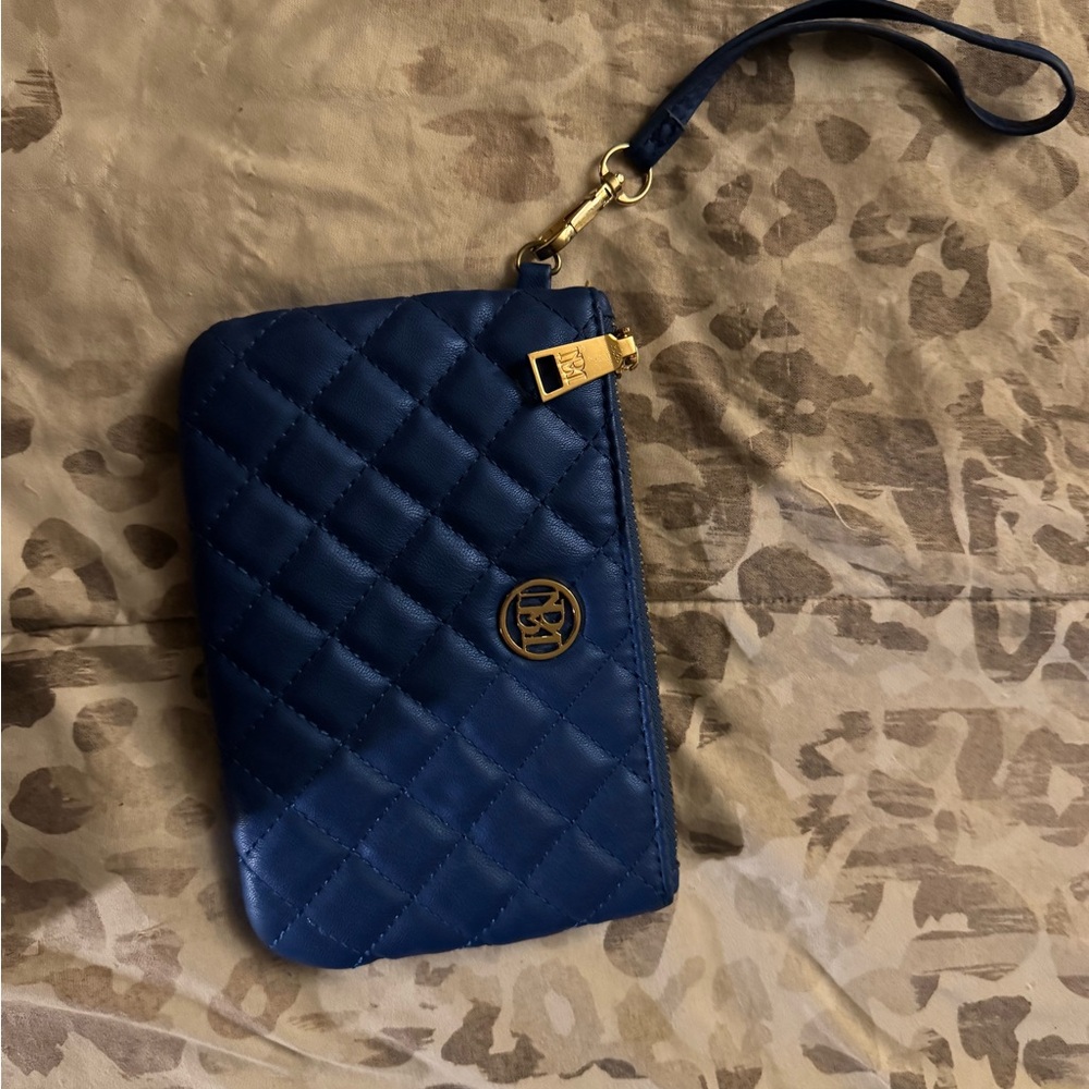Quilted Blue Wristlet with Gold Accents